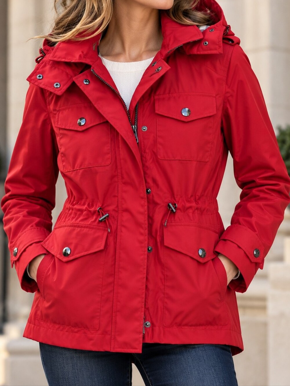 Burberry London Women’s M Red Hooded Field Utility Jacket Nova Check 4 Pocket